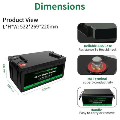 LFP 24v 200ah Lifepo4 Batería Negro Para electrodomésticos Sistema de almacenamiento de energía solar